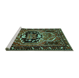 Sideview of Machine Washable Persian Turquoise Traditional Area Rugs, wshtr221turq