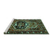 Sideview of Machine Washable Persian Turquoise Traditional Area Rugs, wshtr221turq