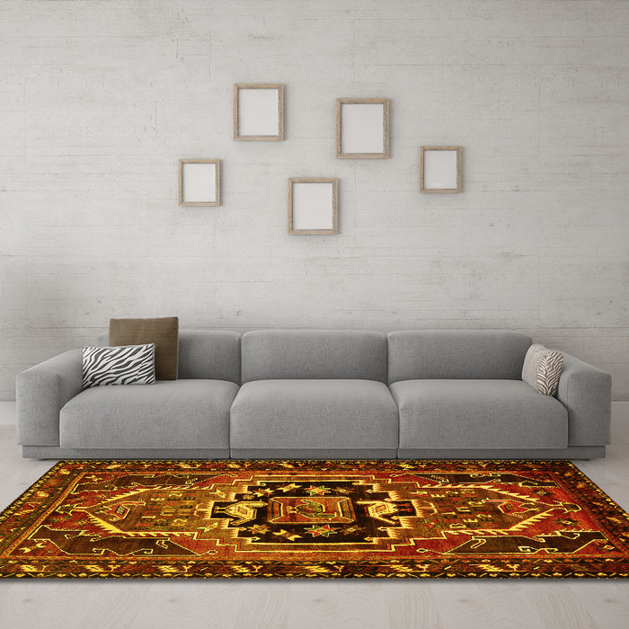 Machine Washable Persian Yellow Traditional Rug in a Living Room, wshtr221yw