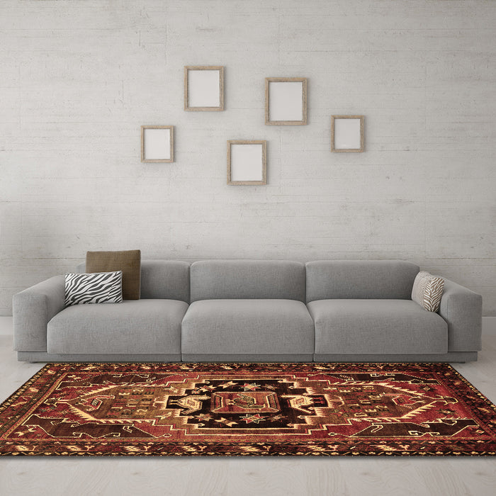 Machine Washable Persian Brown Traditional Rug in a Living Room,, wshtr221brn