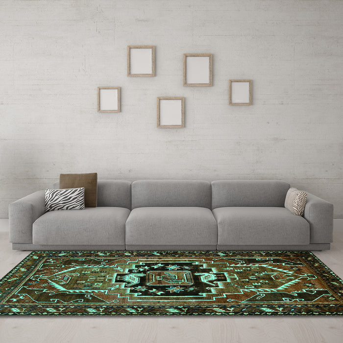 Machine Washable Persian Turquoise Traditional Area Rugs in a Living Room,, wshtr221turq