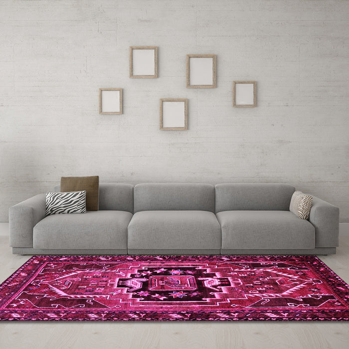 Machine Washable Persian Pink Traditional Rug in a Living Room, wshtr221pnk