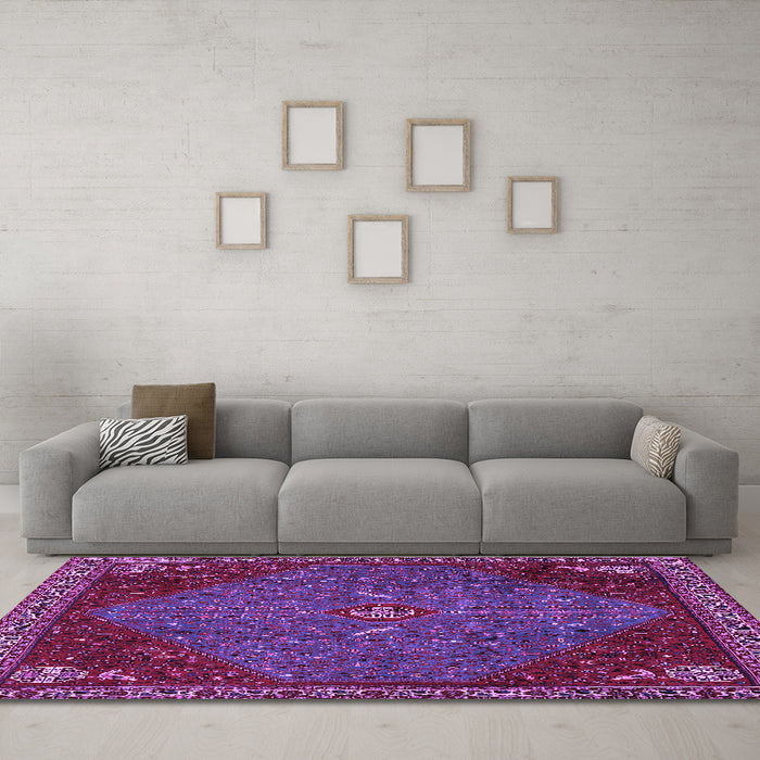 Machine Washable Persian Purple Traditional Area Rugs in a Living Room, wshtr2220pur