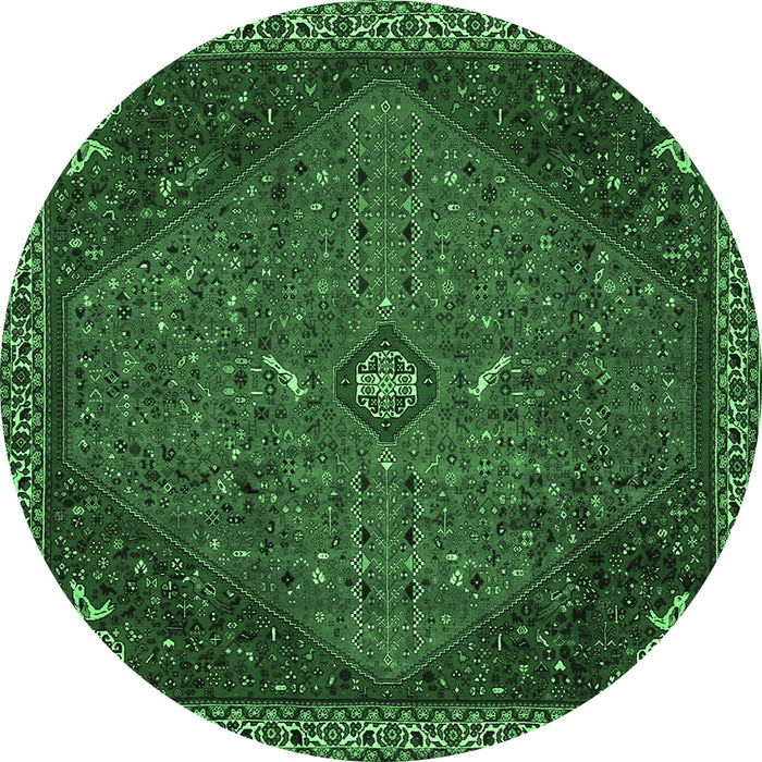 Round Persian Emerald Green Traditional Rug, tr2220emgrn