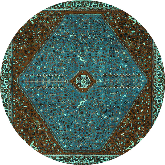 Round Machine Washable Persian Turquoise Traditional Area Rugs, wshtr2220turq