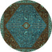 Round Machine Washable Persian Turquoise Traditional Area Rugs, wshtr2220turq