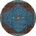 Round Machine Washable Persian Light Blue Traditional Rug, wshtr2220lblu