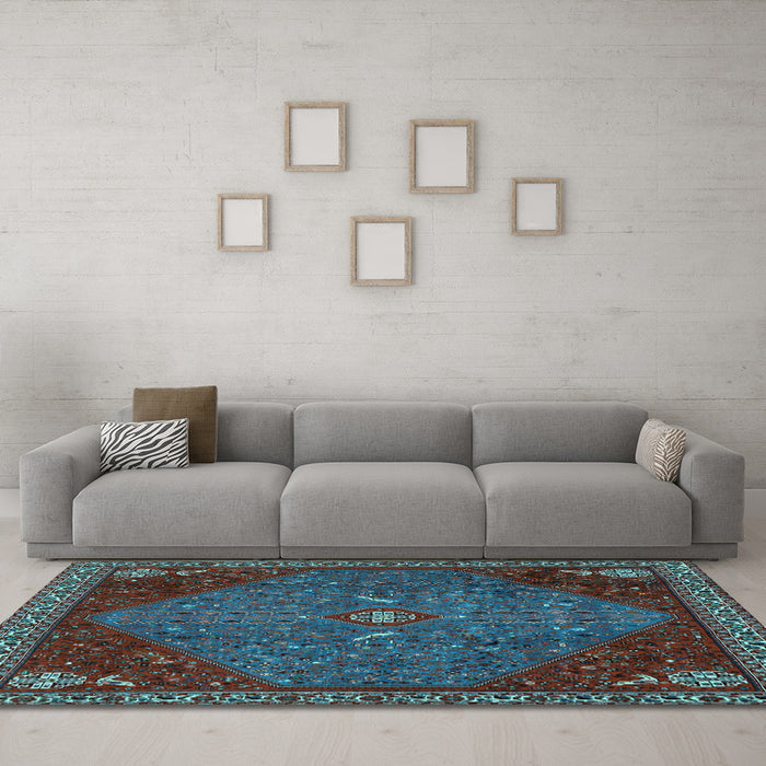 Machine Washable Persian Light Blue Traditional Rug in a Living Room, wshtr2220lblu