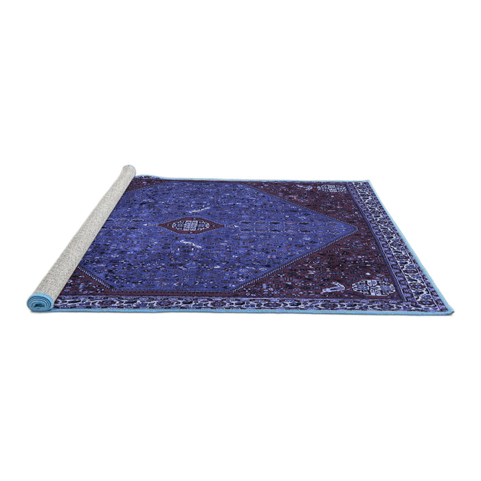 Sideview of Machine Washable Persian Blue Traditional Rug, wshtr2220blu
