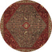 Round Persian Brown Traditional Rug, tr2220brn
