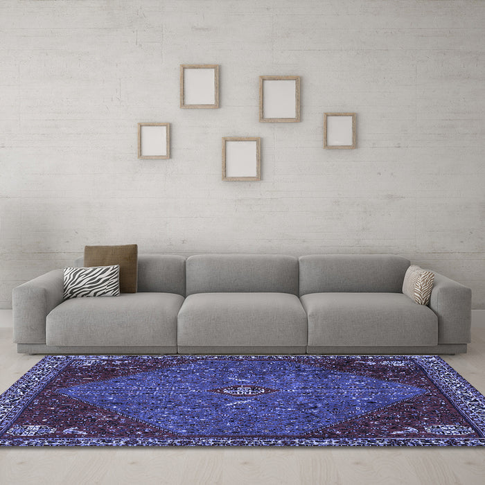 Machine Washable Persian Blue Traditional Rug in a Living Room, wshtr2220blu