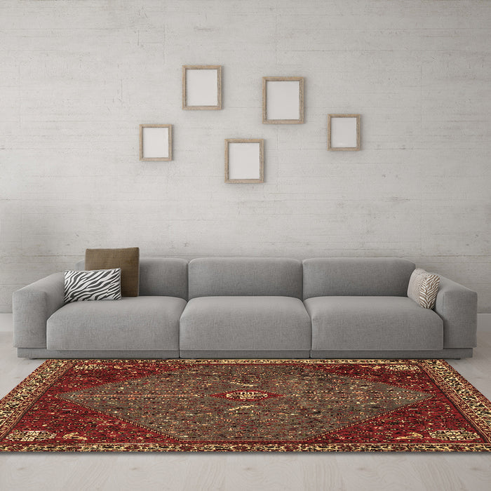 Machine Washable Persian Brown Traditional Rug in a Living Room,, wshtr2220brn