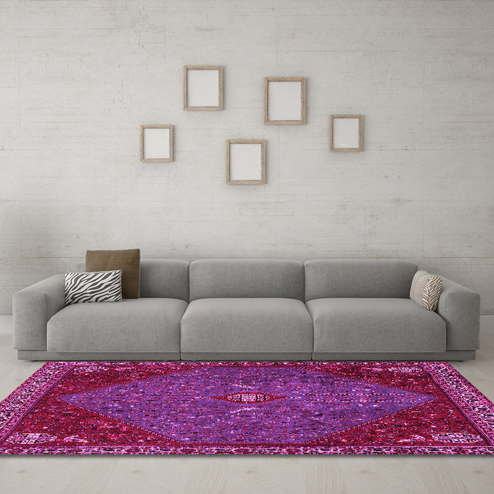 Machine Washable Persian Pink Traditional Rug in a Living Room, wshtr2220pnk