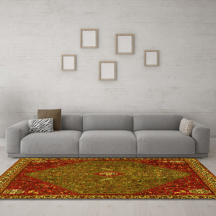 Machine Washable Persian Yellow Traditional Rug in a Living Room, wshtr2220yw
