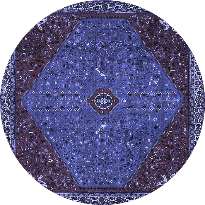 Round Machine Washable Persian Blue Traditional Rug, wshtr2220blu
