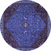 Round Machine Washable Persian Blue Traditional Rug, wshtr2220blu