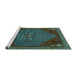 Sideview of Machine Washable Persian Turquoise Traditional Area Rugs, wshtr2220turq