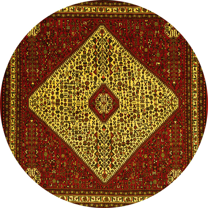 Round Persian Yellow Traditional Rug, tr2221yw