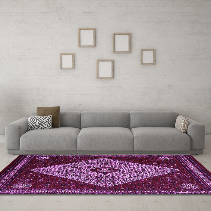 Machine Washable Persian Purple Traditional Area Rugs in a Living Room, wshtr2221pur