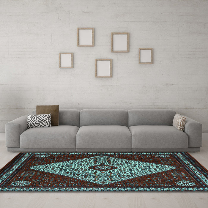 Machine Washable Persian Light Blue Traditional Rug in a Living Room, wshtr2221lblu