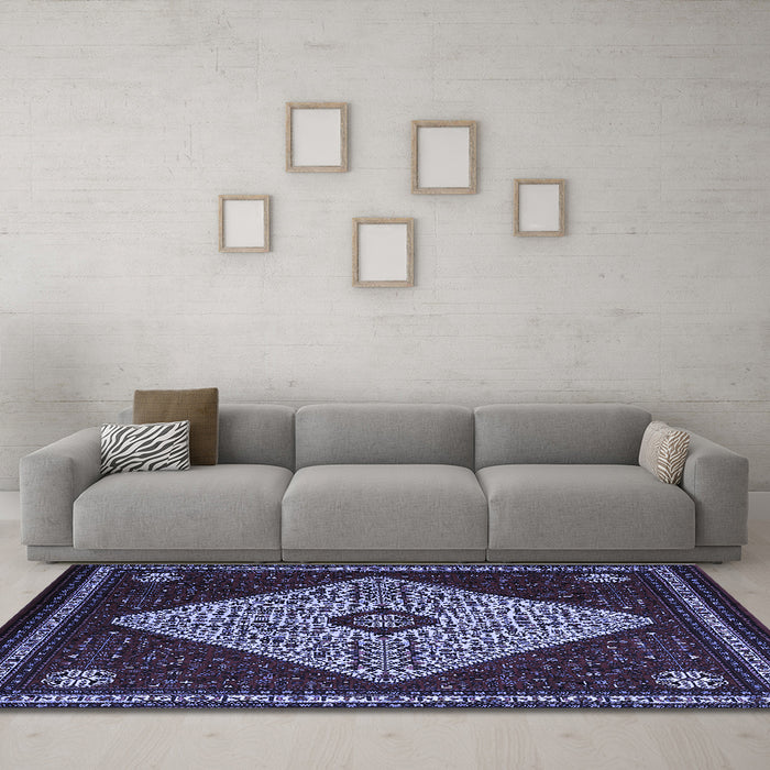 Machine Washable Persian Blue Traditional Rug in a Living Room, wshtr2221blu