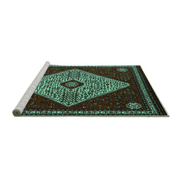 Sideview of Machine Washable Persian Turquoise Traditional Area Rugs, wshtr2221turq