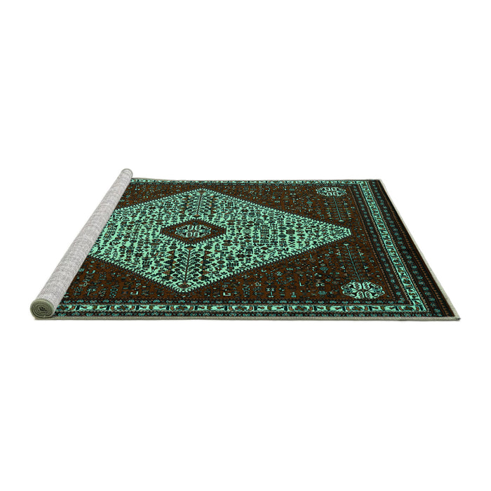 Sideview of Machine Washable Persian Turquoise Traditional Area Rugs, wshtr2221turq