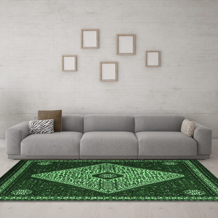 Machine Washable Persian Emerald Green Traditional Area Rugs in a Living Room,, wshtr2221emgrn