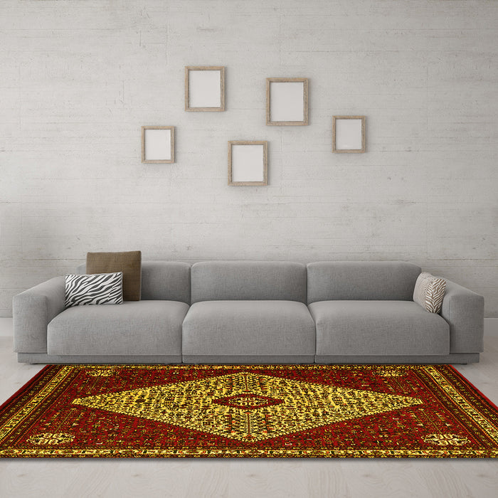 Machine Washable Persian Yellow Traditional Rug in a Living Room, wshtr2221yw