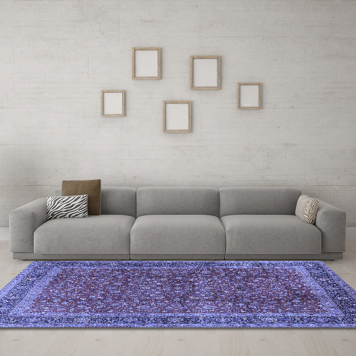 Machine Washable Persian Blue Traditional Rug in a Living Room, wshtr2222blu