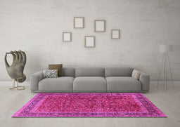 Machine Washable Persian Pink Traditional Rug in a Living Room, wshtr2222pnk