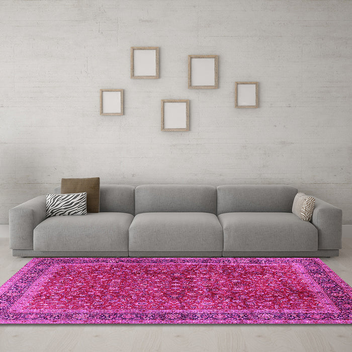 Machine Washable Persian Pink Traditional Rug in a Living Room, wshtr2222pnk