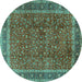 Round Machine Washable Persian Turquoise Traditional Area Rugs, wshtr2222turq