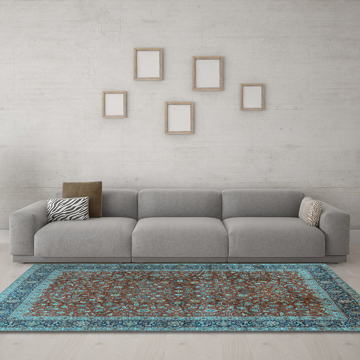 Machine Washable Persian Light Blue Traditional Rug in a Living Room, wshtr2222lblu