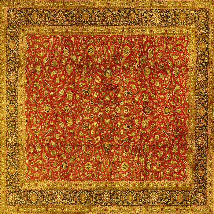 Square Machine Washable Persian Yellow Traditional Rug, wshtr2222yw