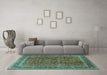 Machine Washable Persian Turquoise Traditional Area Rugs in a Living Room,, wshtr2222turq