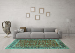 Machine Washable Persian Turquoise Traditional Area Rugs in a Living Room,, wshtr2222turq