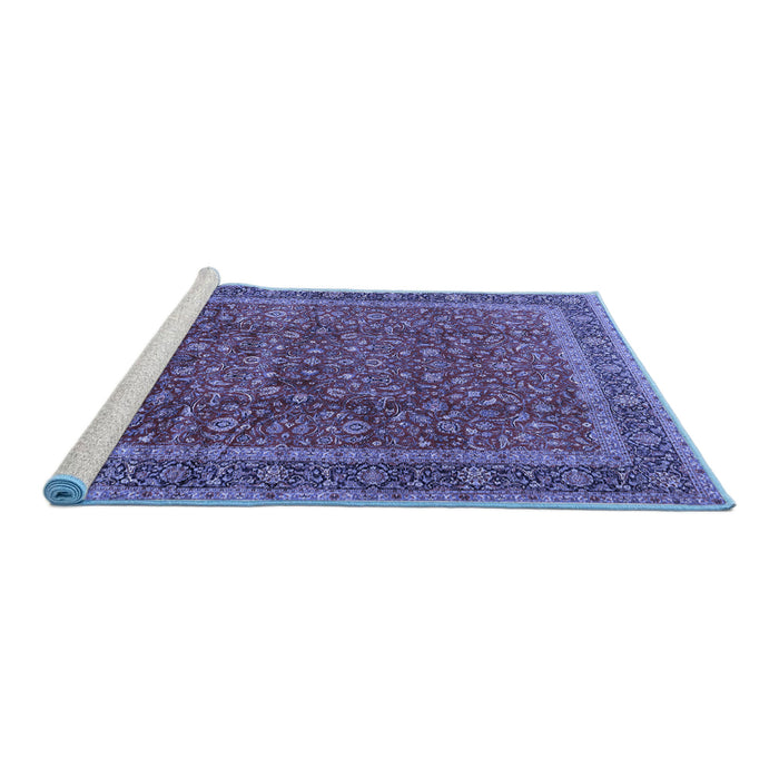 Sideview of Machine Washable Persian Blue Traditional Rug, wshtr2222blu