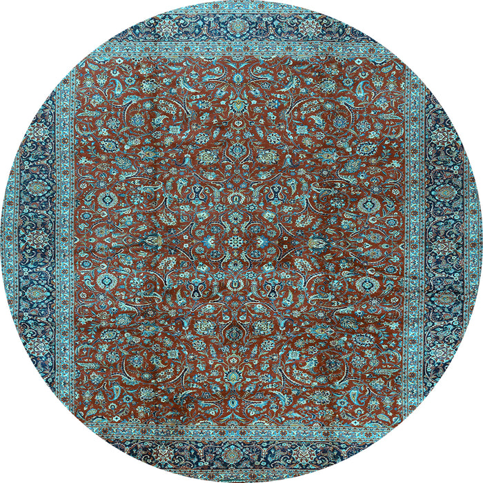 Round Machine Washable Persian Light Blue Traditional Rug, wshtr2222lblu