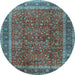 Round Machine Washable Persian Light Blue Traditional Rug, wshtr2222lblu