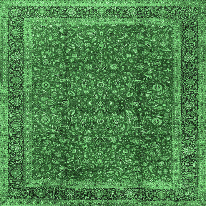 Square Machine Washable Persian Emerald Green Traditional Area Rugs, wshtr2222emgrn