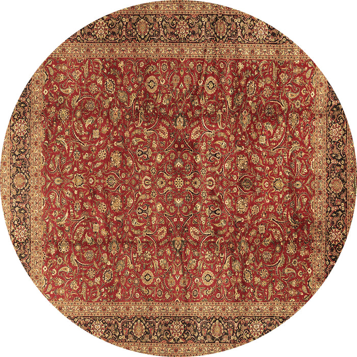 Round Machine Washable Persian Brown Traditional Rug, wshtr2222brn