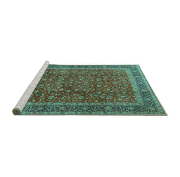 Sideview of Machine Washable Persian Turquoise Traditional Area Rugs, wshtr2222turq