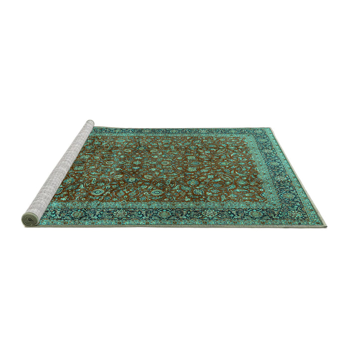 Sideview of Machine Washable Persian Turquoise Traditional Area Rugs, wshtr2222turq