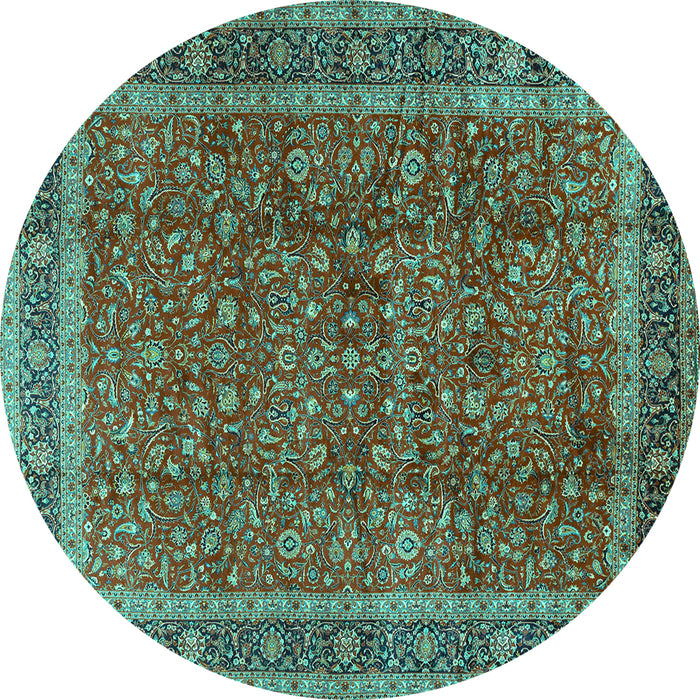 Round Persian Turquoise Traditional Rug, tr2222turq