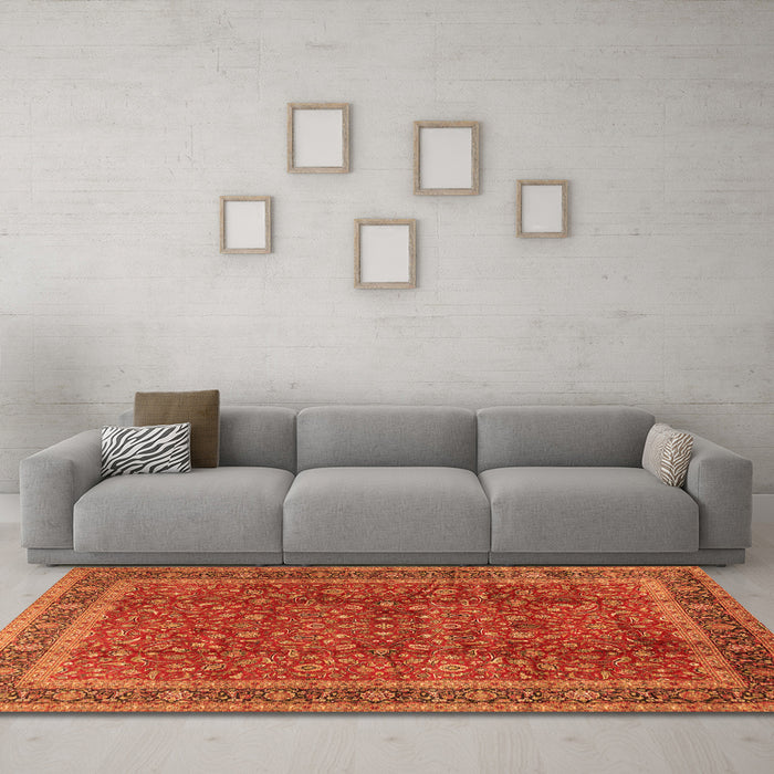 Machine Washable Persian Orange Traditional Area Rugs in a Living Room, wshtr2222org