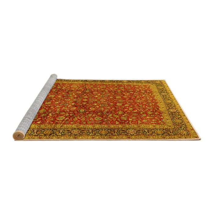 Sideview of Machine Washable Persian Yellow Traditional Rug, wshtr2222yw