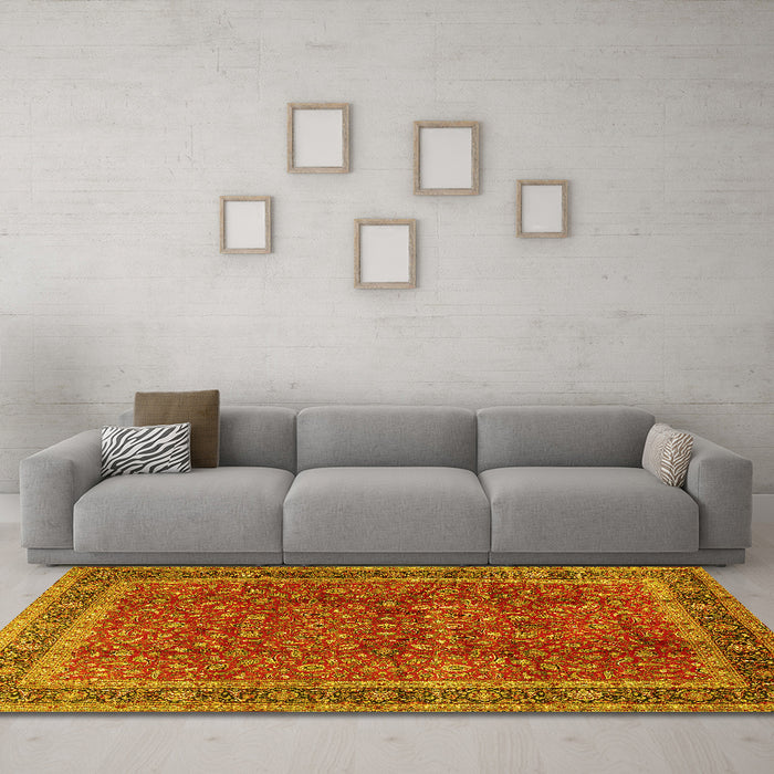 Machine Washable Persian Yellow Traditional Rug in a Living Room, wshtr2222yw