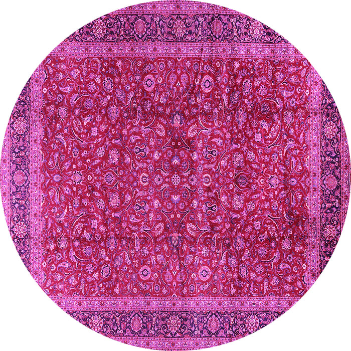 Round Machine Washable Persian Pink Traditional Rug, wshtr2222pnk