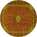 Round Machine Washable Medallion Yellow Traditional Rug, wshtr2223yw